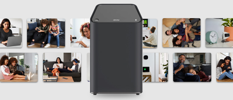 xFi router with images of people behind it