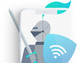 drawing of a knight holding a shield with a wifi symbol
