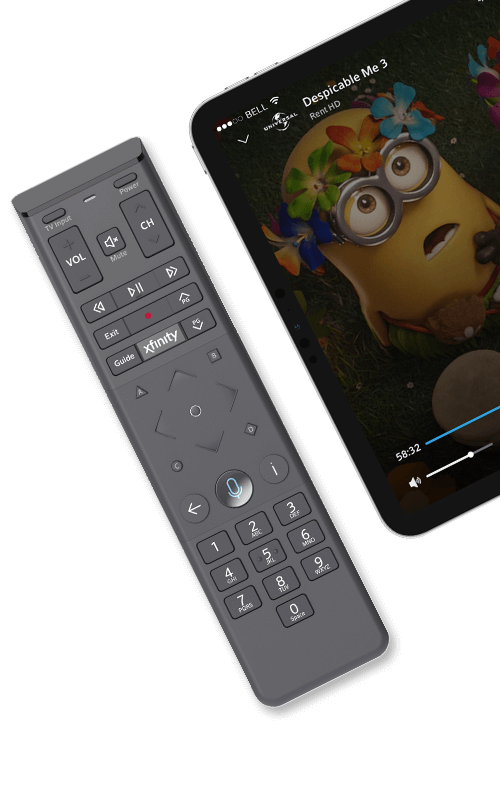 Xfinity Voice Remote and Minions displayed on tablet