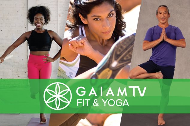 Gaiam logo in front of people working out