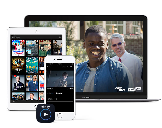 Laptop, tablet, and iPhone playing shows