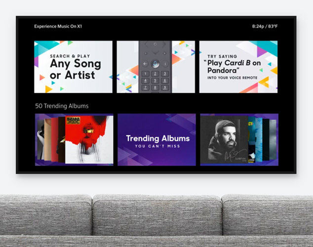 TV displaying Music with X1 over couch