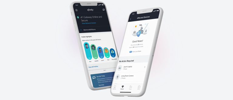 Two mobile phones with Xfinity app