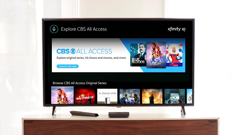 A TV Set Showing the CBS All Access User Interface on Xfinity X1